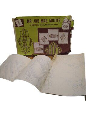 Vintage SUPERIOR Hot Iron Transfers, Mr and Mrs His and Hers Monogram Motifs 40s